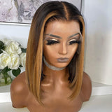 {50% Off US ONLY} 13x4 Transparent Lace Preplucked Human Hair Ombre Highlight Bob Lace Front Wig