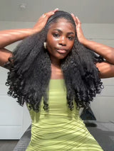 3 in 1 Half Wig with Drawstring Kinky Hair Coily Ends Glueless Human Hair Wig