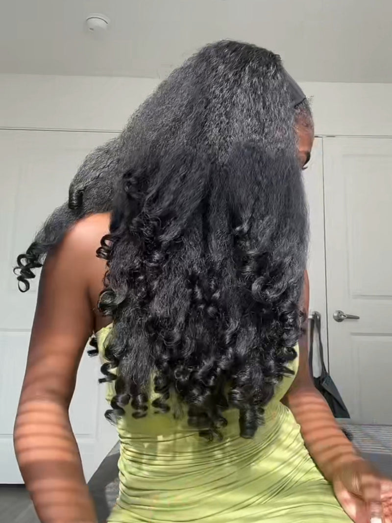 3 in 1 Half Wig with Drawstring Kinky Hair Coily Ends Glueless Human Hair Wig