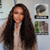 370 Fitted Cap Invisible Strap Skin Melt Lace Frontal Wig Highlight Water Wave