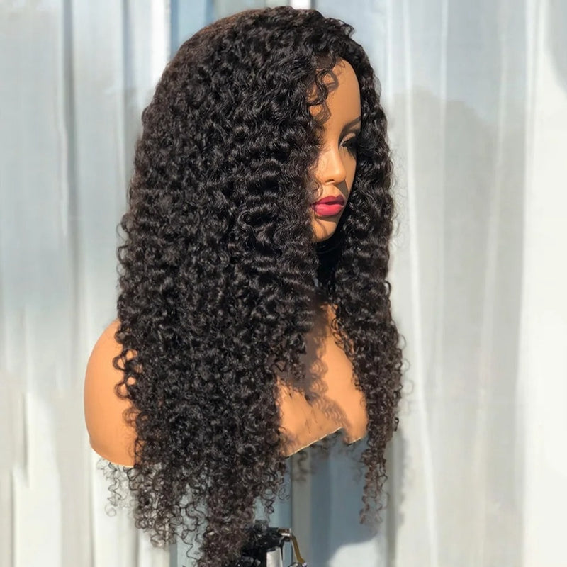 {50% Off} 3 in 1 Half Wig Drawstring 180% Burmese Curls Glueless Human Hair Wigs