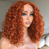 13x6 / 13x4 Full Frontal Ginger Bouncy Wavy Preplucked Human Hair Lace Front Wig