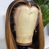 {50% Off US ONLY} 13x4 Transparent Lace Preplucked Human Hair Ombre Highlight Bob Lace Front Wig
