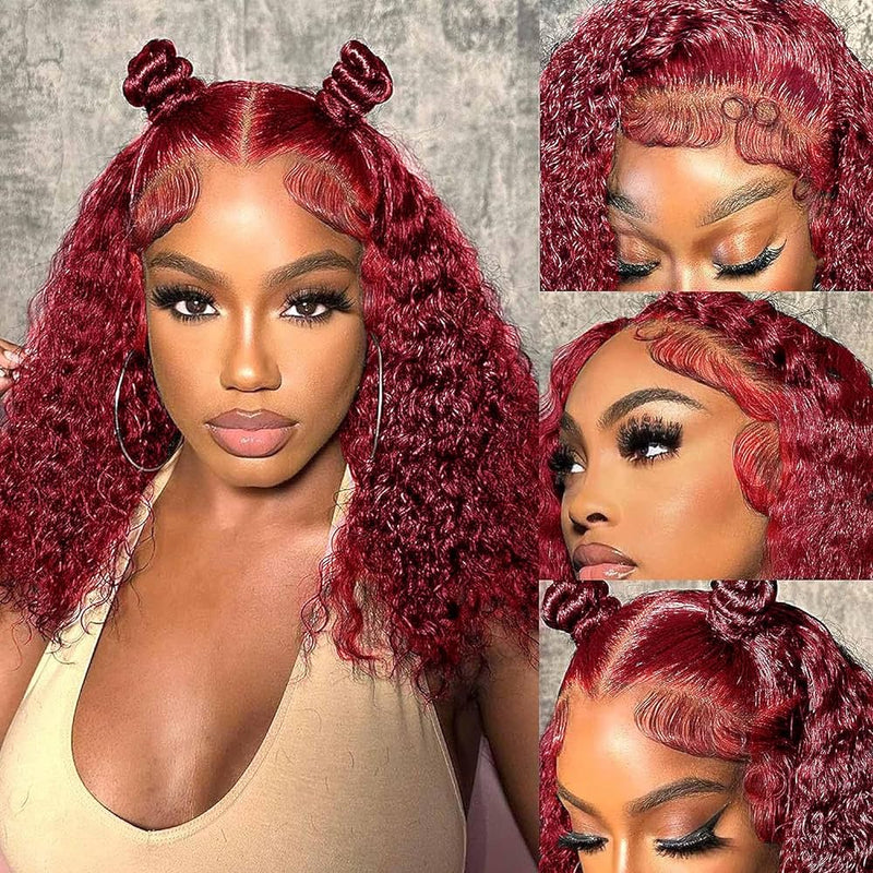 5x5/13x6 Burgundy 99J Pre-Plucked Human Hair Lace Deep Wave Wig
