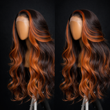{50% Off US ONLY} 13x4 Transparent Lace Human Hair Ginger Highlight Wig