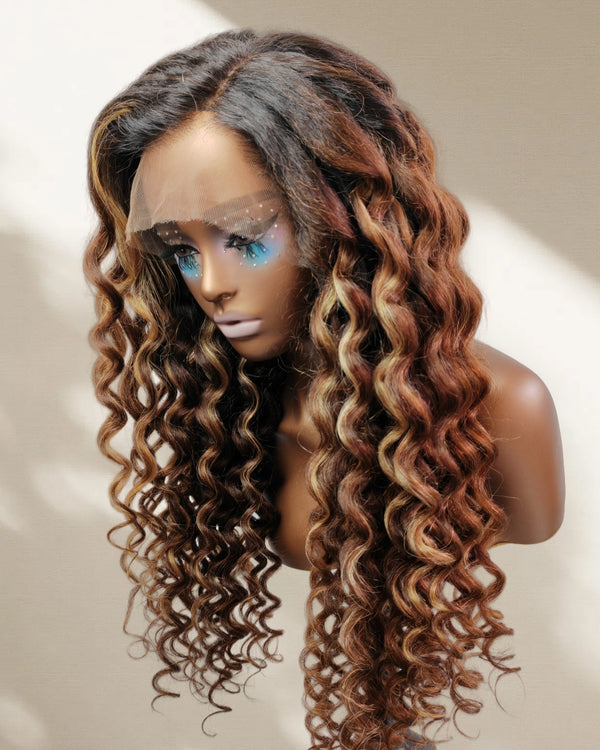 Upgraded Knot-Free 13x6 Fitted Cap Glueless Skin Melt Lace Front Wig Kinky Loose Highlights