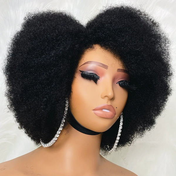 13x6 Afro Kinky Curly Bob Wig 250% Preplucked Human Hair Lace Front  Wigs