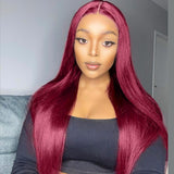 {50% Off} 5x5 Pre Cut Lace 99J Burgundy Glueless Human Hair Closure Wig