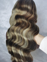 {LAST-PIECE-CLEARANCE} Highlight Blonde Transparent Lace Human Hair Lace Front Wig Wavy