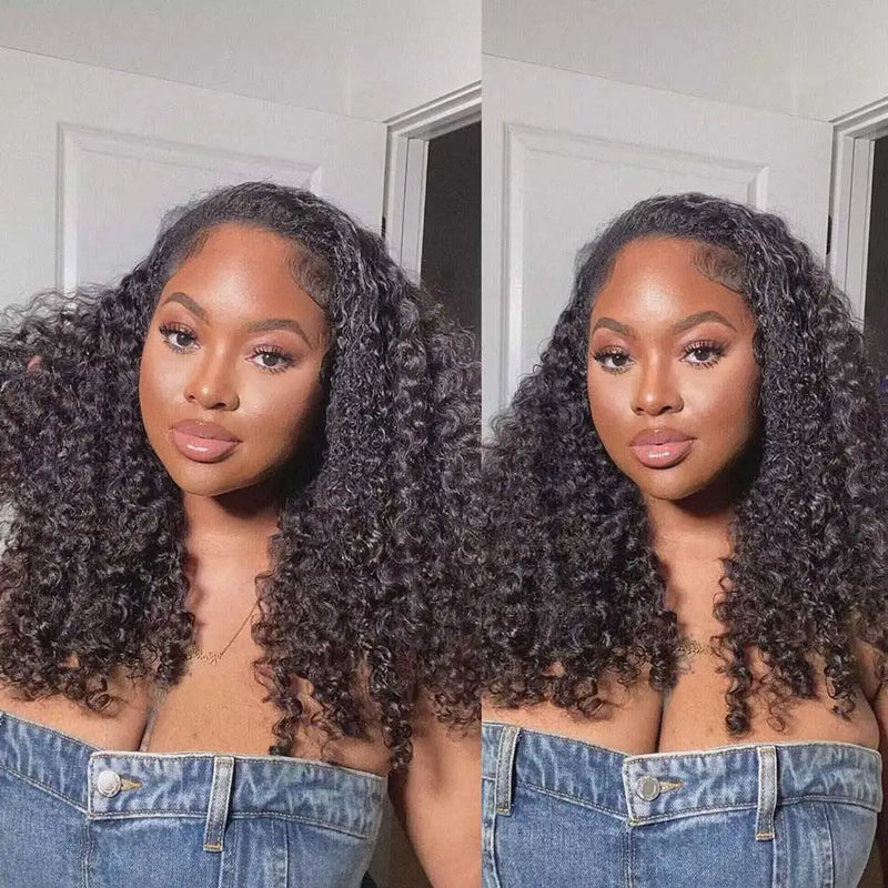 {50% Off} 3 in 1 Half Wig Drawstring 180% Burmese Curls Glueless Human Hair Wigs