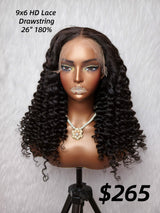 {LAST-PIECE-CLEARANCE} 9x6 Drawstring Melt Lace Bouncy Yaki Wavy Human Hair Wig