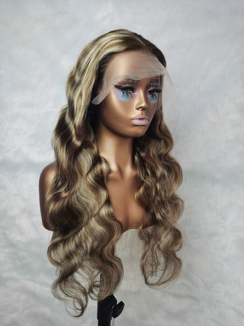 {LAST-PIECE-CLEARANCE} Highlight Blonde Transparent Lace Human Hair Lace Front Wig Wavy