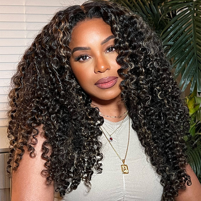 Glueless Air Cap Skin Melt Lace Preplucked Human Hair Closure Wigs Highlight Curly