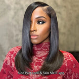 360 Lace Invisible Strap Pre-Cut 250% Density Preplucked Human Hair Layered Bob Wig