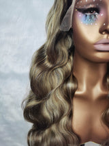 {LAST-PIECE-CLEARANCE} Highlight Blonde Transparent Lace Human Hair Lace Front Wig Wavy