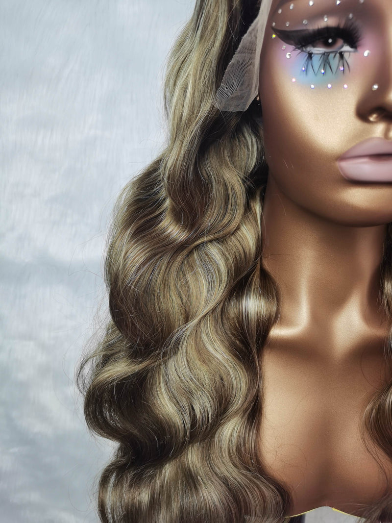 {LAST-PIECE-CLEARANCE} Highlight Blonde Transparent Lace Human Hair Lace Front Wig Wavy
