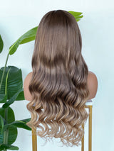 [SalonLux] 13x4 HD Lace Ombre Ash Blonde Wavy Preplucked Human Hair Lace Front Wig
