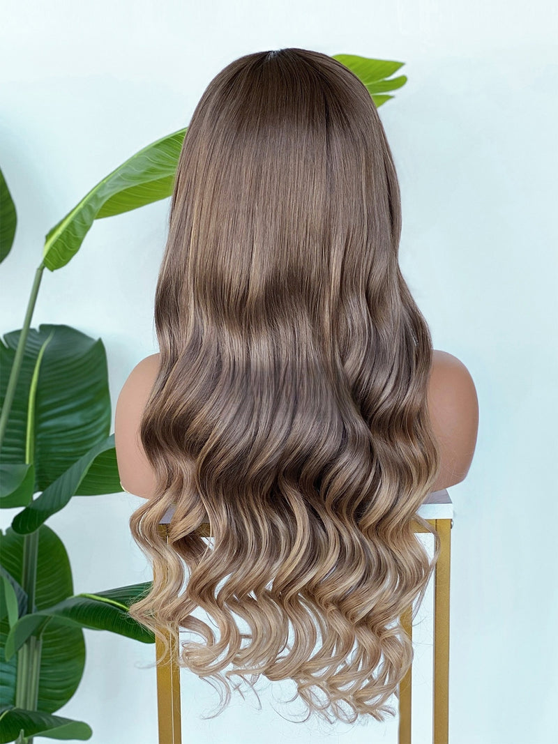 [SalonLux] 13x4 HD Lace Ombre Ash Blonde Wavy Preplucked Human Hair Lace Front Wig