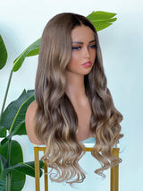 [SalonLux] 13x4 HD Lace Ombre Ash Blonde Wavy Preplucked Human Hair Lace Front Wig
