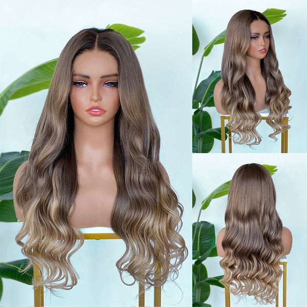 [SalonLux] 13x4 HD Lace Ombre Ash Blonde Wavy Preplucked Human Hair Lace Front Wig