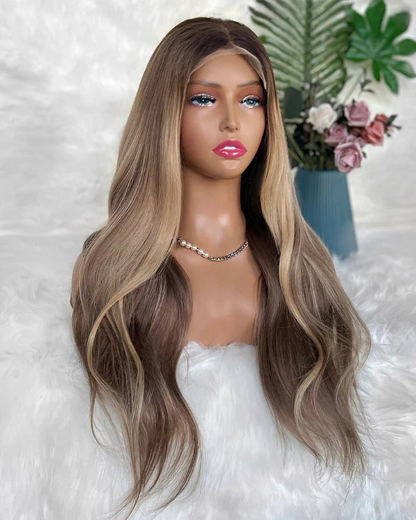 [SalonLux] 13x4 HD Lace Balayage Wavy Preplucked Human Hair Lace Front Wig