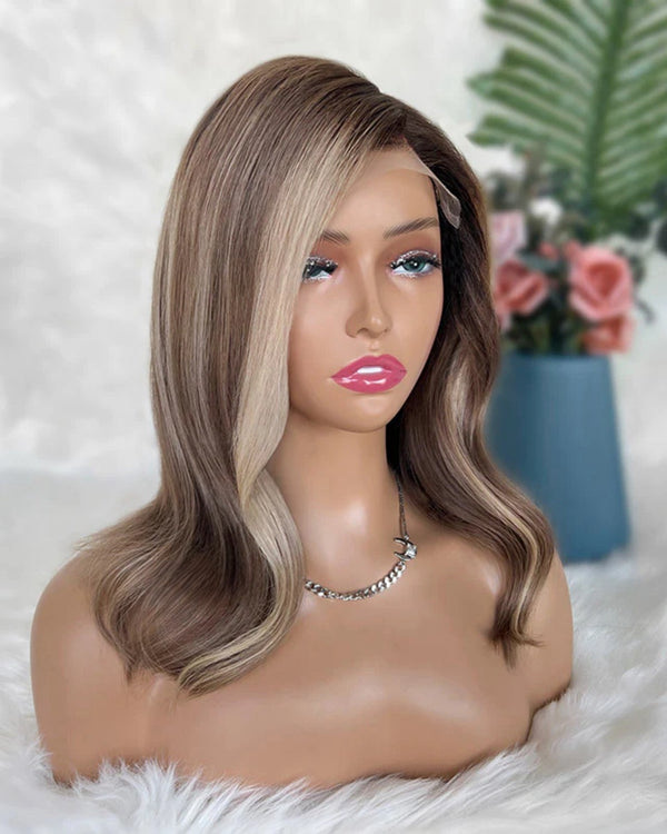 [SalonLux] 13x4 HD Lace Balayage Wavy Bob Preplucked Human Hair Lace Front Wig