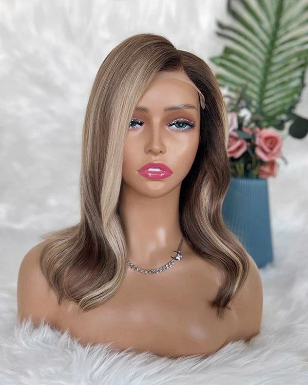 [SalonLux] 13x4 HD Lace Balayage Wavy Bob Preplucked Human Hair Lace Front Wig