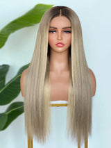[SalonLux] 13x4 HD Lace Ombre Platinum Straight Preplucked Human Hair Lace Front Wig