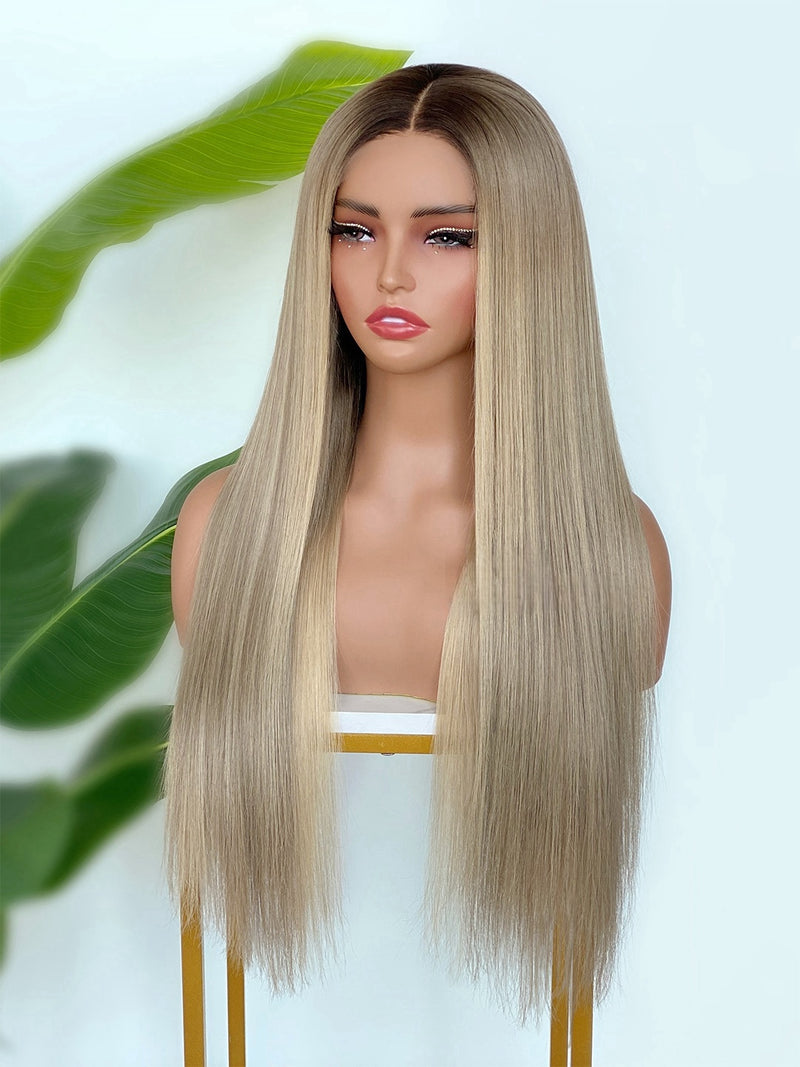 [SalonLux] 13x4 HD Lace Ombre Platinum Straight Preplucked Human Hair Lace Front Wig