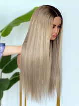 [SalonLux] 13x4 HD Lace Ombre Platinum Straight Preplucked Human Hair Lace Front Wig