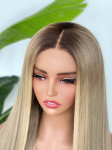 [SalonLux] 13x4 HD Lace Ombre Platinum Straight Preplucked Human Hair Lace Front Wig