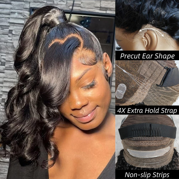 Invisible Strap 360 Skin Melt Lace Wig 2.0 Precut Lace Knot-Free Human Hair Frontal Wig Body Wave