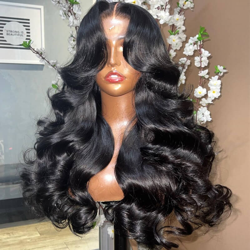 CLEARANCE 13x4 Curtain Bang Prestyle Lace Wig 250% Human Hair Wig Body Wave
