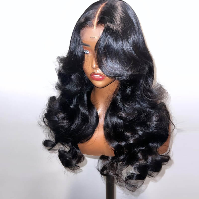 CLEARANCE 13x4 Curtain Bang Prestyle Lace Wig 250% Human Hair Wig Body Wave