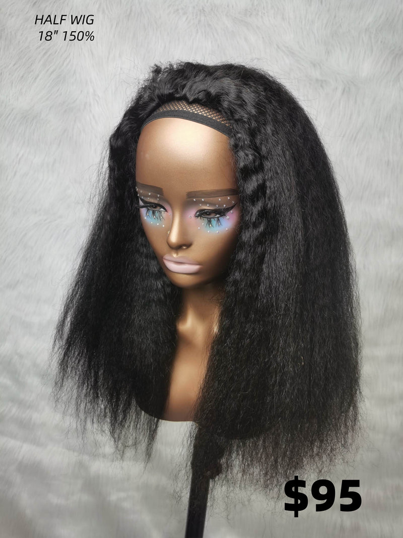 {LAST-PIECE-CLEARANCE} 3 IN 1 Half Wig Human Hair Drawstring Kinky Straight
