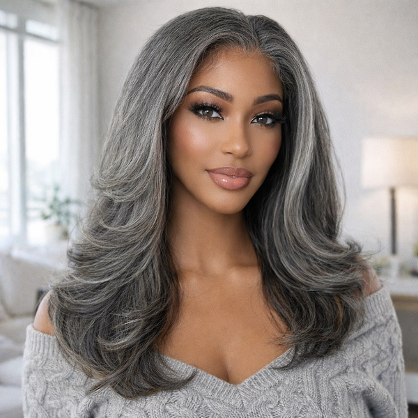Afsisterwig - Salt and Pepper Human Hair Highlight Wavy Lace Front Wig
