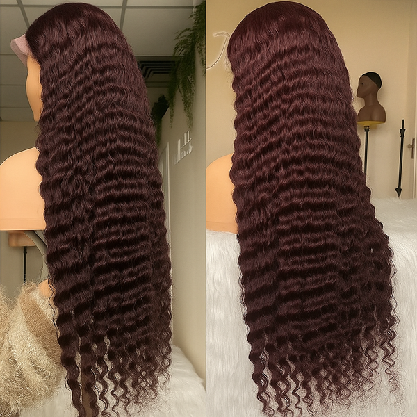 13x4|13X6 Lace Front Pretty Dark Burgundy Loose Wave Human Hair Wig