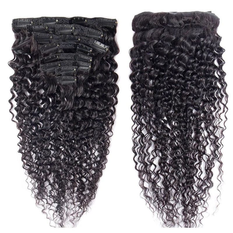 Clip In Hair Extension Curly Glueless Virgin Human Wefts Set