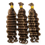 Mix Color #4/#27/#30 Bulk Hair Human Hair Extension For Boho Knotless Braiding Deep Wave