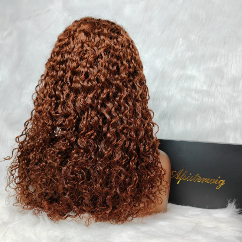 {LAST-PIECE-CLEARANCE}  Skin Melt Full Lace Red Brown Deep Curly Human Hair Wig