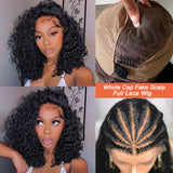 CLEARANCE Full Lace Fake Scalp Free Parting Preplucked Human Hair Deep Curly Bob Wig
