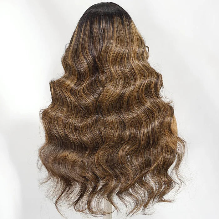 7x5 Drawstring Wavy with Bang Highlight Skin Melt Lace Fitted Pre-Cut Closure Wig