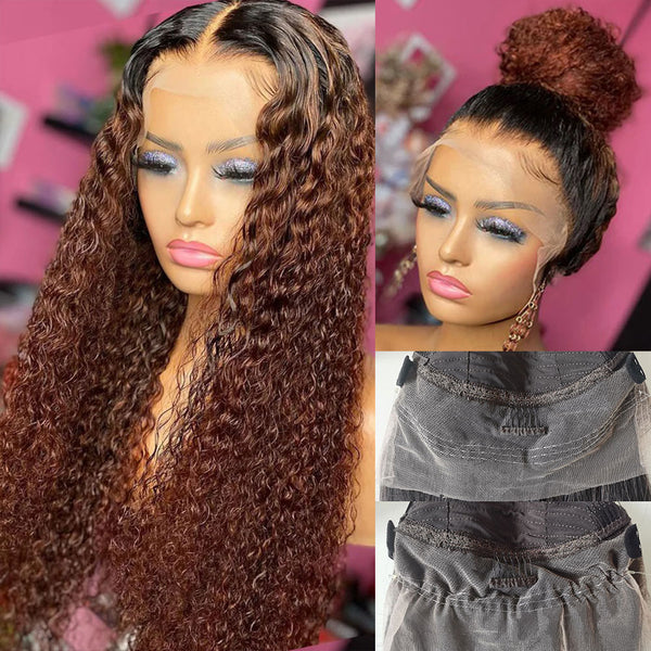 CLEARANCE 360 Lace Invisible Strap 250% Human Hair Lace Wig Ombre Brown