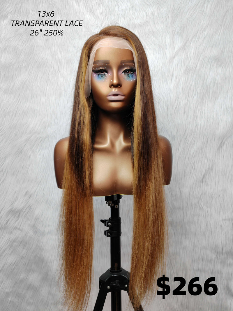 {LAST-PIECE-CLEARANCE} 13x6 Transparent Lace Human Hair Front Wig Straight Highlight