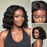 Drawstring 4C Edge 9x6 Fitted Pre-Cut Lace Closure Wavy Bob Wig