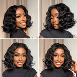 Drawstring 4C Edge 9x6 Fitted Pre-Cut Lace Closure Wavy Bob Wig