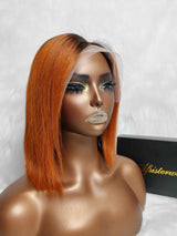 {LAST-PIECE-CLEARANCE} 13x4 Transparent Lace Ombre Ginger Human Hair Bob Wig