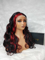 {LAST-PIECE-CLEARANCE US ONLY} 13x4 Transparent Lace Human Hair Red Highlight Lace Front Wig