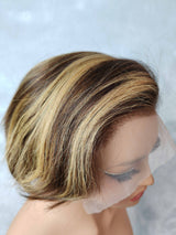 {LAST-PIECE-CLEARANCE} 13x4 Transparent Lace Pixie Highlight Human Hair Wig