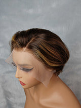 {LAST-PIECE-CLEARANCE} 13x4 Transparent Lace Pixie Highlight Human Hair Wig